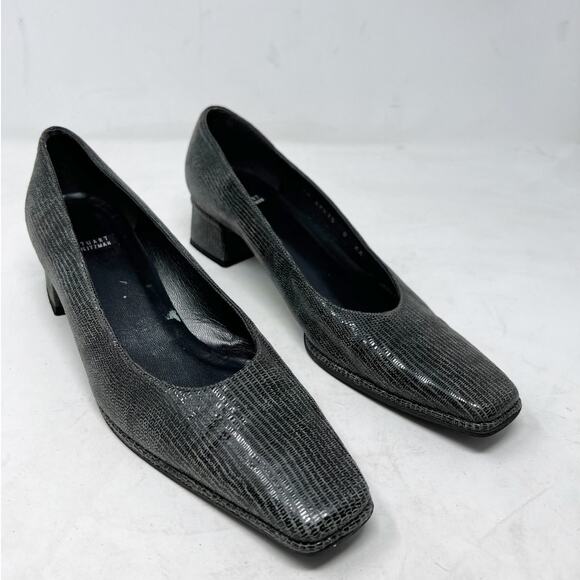 Stuart Weitzman Pump Women's Closed Toe Heels Shoes Faux Leather‎ Black Size 6W - Picture 1 of 8
